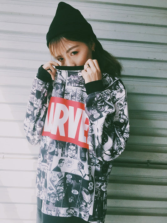 Woman Harajuku Anime Portrait Print Sweatshirts